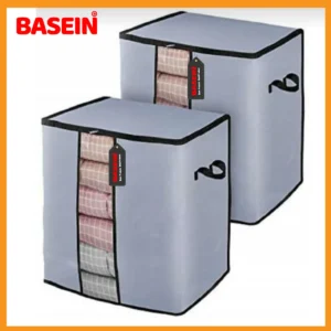 Basein Pack of 2 Large Storage Bags – Foldable Organizer for Clothes, Bedding & Blankets