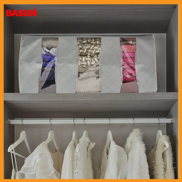 BASEIN 3-Compartment Foldable Storage Bag – Clothes & Blanket Organizer (2-Pack, Gray) - Image 3
