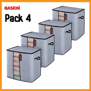 Basein Pack of 4 Large Storage Bags – Foldable Closet Organizers for Clothes, Blankets & Bedding