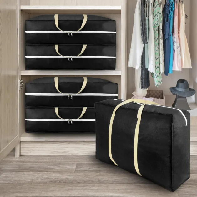 Basein Pack of 3 Quilt Storage Bags – Large Capacity Blanket Organizer with Smooth Zipper & Strong Handles - Image 2