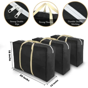 Basein Pack of 3 Quilt Storage Bags – Large Capacity Blanket Organizer with Smooth Zipper & Strong Handles