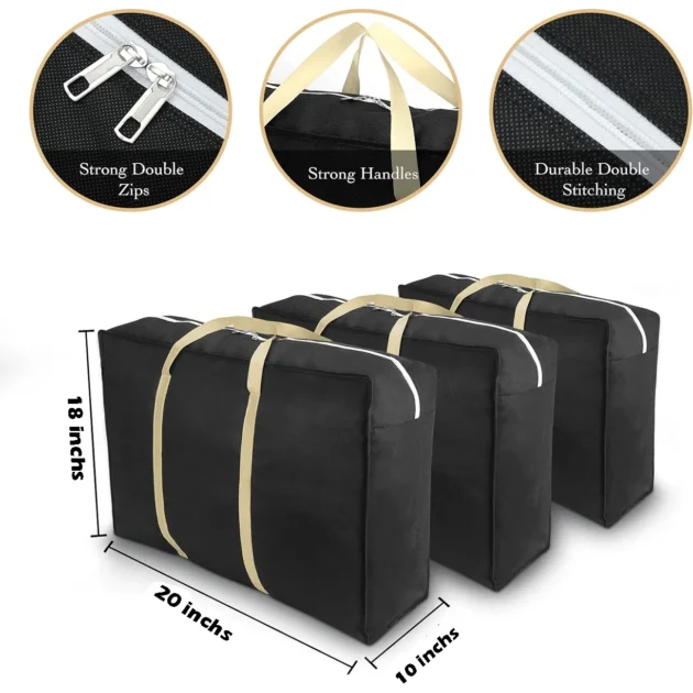 Basein Pack of 3 Quilt Storage Bags – Large Capacity Blanket Organizer with Smooth Zipper & Strong Handles