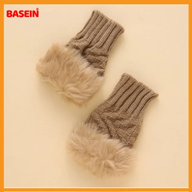 Basein Winter Fingerless Gloves – Knitted Half-Finger Warmers for Women & Girls - Image 3