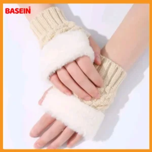 Basein Winter Fingerless Gloves – Knitted Half-Finger Warmers for Women & Girls