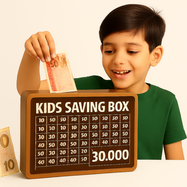 Kids Saving Box – 10,000 PKR Money Saving Challenge Chart for Children Fun Learning Wooden Cash Box with Lock - Image 2
