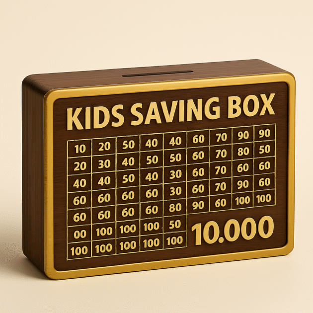 Kids Saving Box – 10,000 PKR Money Saving Challenge Chart for Children Fun Learning Wooden Cash Box with Lock - Image 3